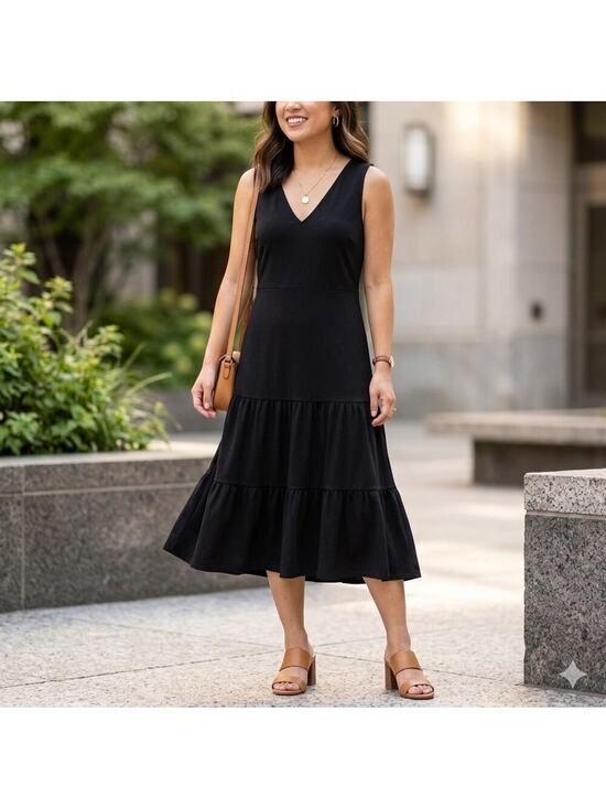 Banana Republic Dresses & Skirts - Banana Republic Black Tiered V-Neck Midi Dress - Petite Medium - Versatile LBD